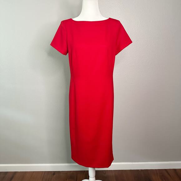 Pendleton Red Virgin Wool Short Sleeve Sheath Dress pleated back women’s Size 8 - Picture 1 of 15